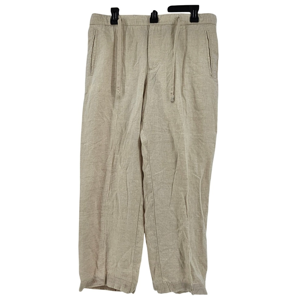 Tasso Elba Mens Linen Casual Trousers Khaki Pants Size 33x32 Summer Coastal Boho